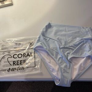 Blue, high waisted bikini bottoms